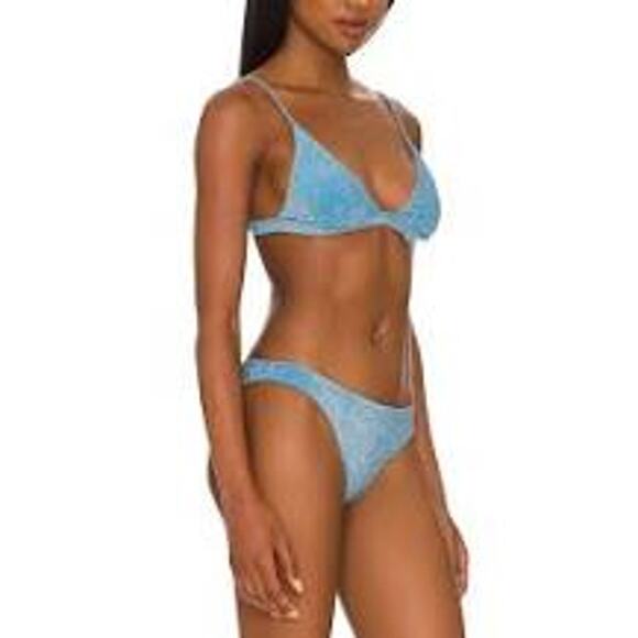 Mikoh Taga Lurex 2 piece Bikini Set in Bermuda Blue Metallic Large #1TGA1-2 NEW - Picture 4 of 7
